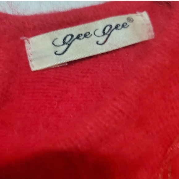 Vintage Gee Gee 80s LG Red Angora Lavish Sweater Pullover Ribbon Beaded W19 - Picture 3 of 15